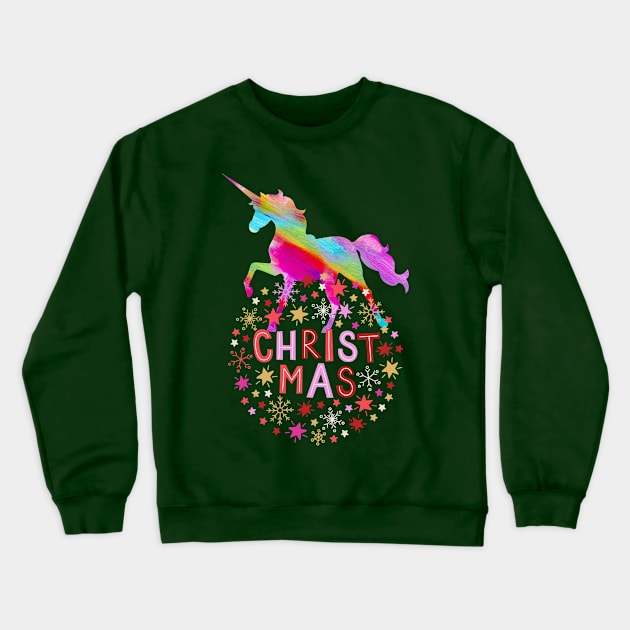 Christmas rainbow unicorn horse (holiday wreath) Crewneck Sweatshirt by PersianFMts
